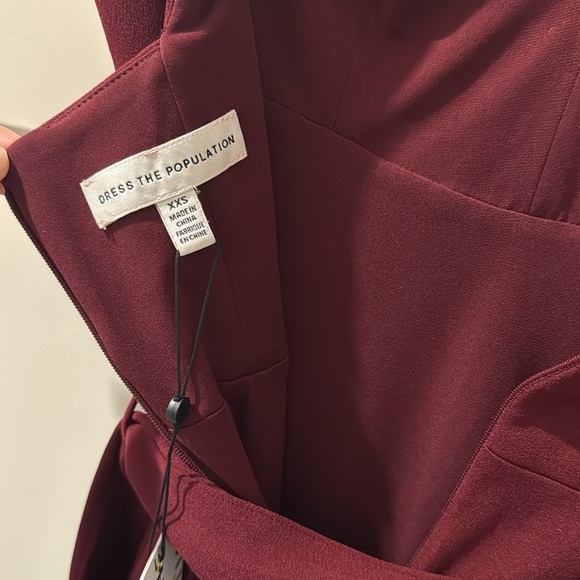 NWT!! Dress The Population - Dana Wrap Waist Cocktail Dress - Burgundy - XXS - Picture 8 of 8